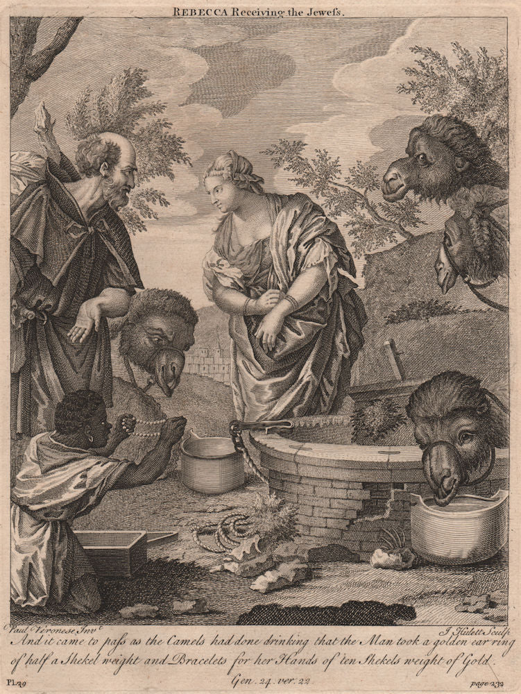 BIBLE. Genesis 14.22 Rebecca receiving the Jewess 1752 old antique print
